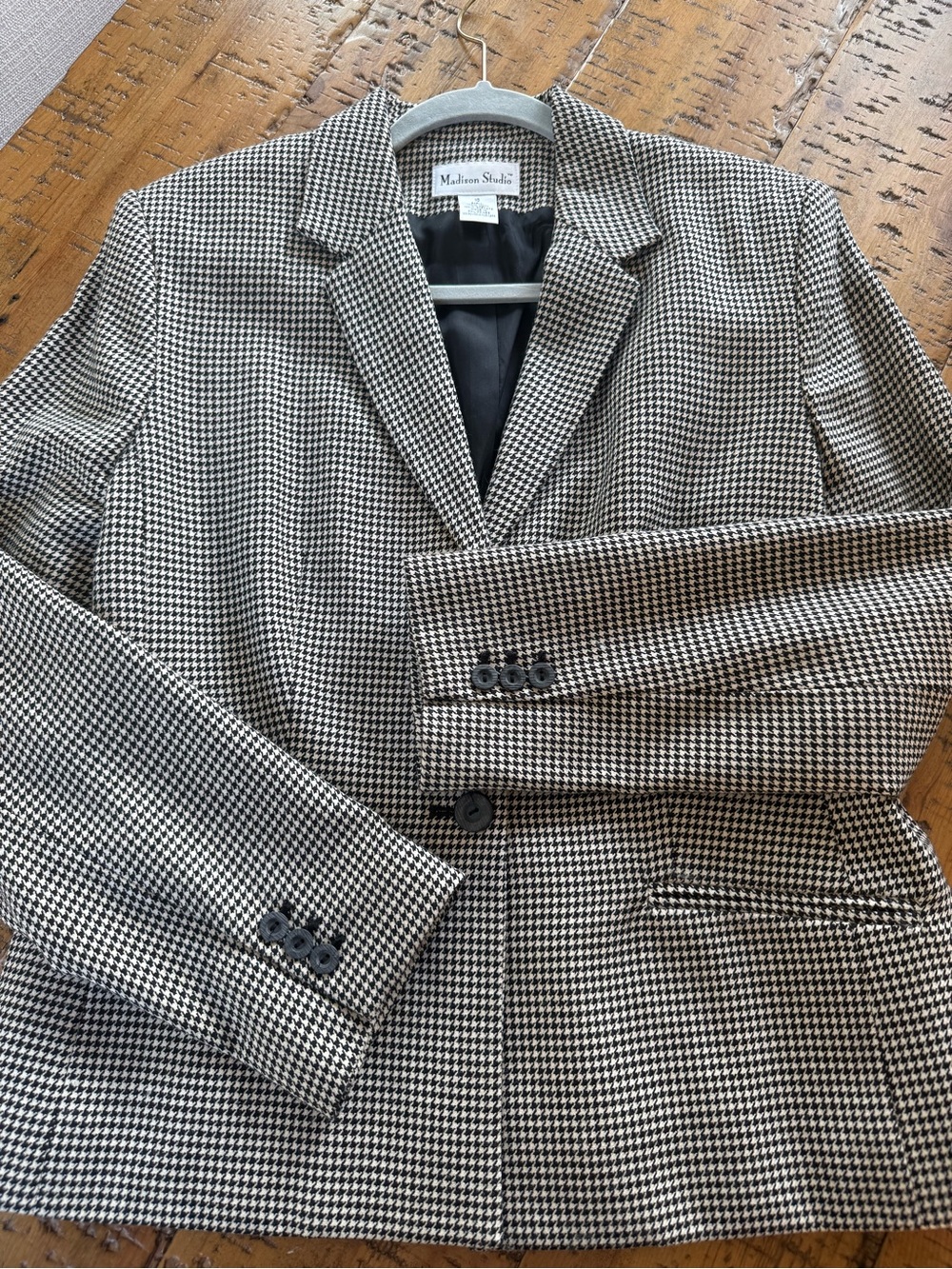Madison Studio 100% Wool Houndstooth Blazer Jacket Size 10 Classic Preppy